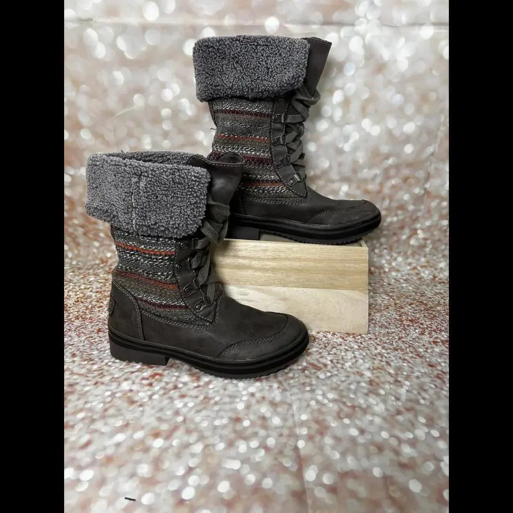 Rocket Dog Womens‎ Gray Lace Up Winter Cuffed Boots Size 6